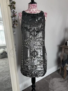 BNWT Polo Ralph Lauren Silver ArtDeco Aztec Sequin Sleeveless Mini Party Dress - Picture 1 of 13