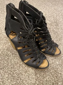 Rampage Vickee Strappy Sandals With Chunky Heels Women's Size 6.5M Black - Picture 1 of 9