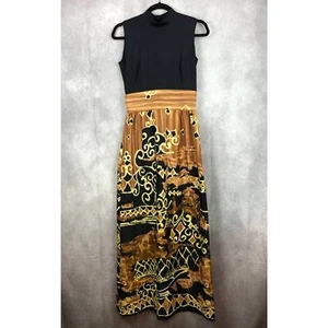 Maxi Vestido De Colección Tori Richard Honolulu Sin Mangas Cuello Simulado Negro Tostado Crema Talla 8 - Imagen 1 de 11