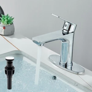 4"Chrome Bathroom Sink Faucet Basin Waterfall 3 Holes Mixer Tap With Drain&Cover - Picture 1 of 11