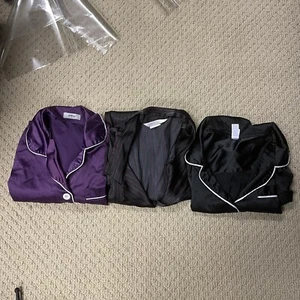 Black, Purple, And Striped Satin Long Sleeve Night Shirt Lot Preowned M/L/XXL - Picture 1 of 17
