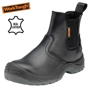 Worktough Leather Dealer Chelsea Safety Steel Toe Work Black Boots Shoes Sz 6-12 - Picture 1 of 1