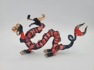 Murano Stil Kunst Glas Chinesisch Rot Schwarz Gold Drache Figur Skulptur 8" - Bild 1 von 11