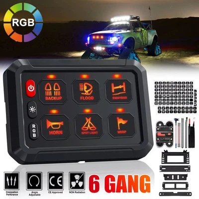 12-24V RGB 6 Gang Switch Panel LED Light Bar Control Box For Car Truck RV Marine - Image 1 of 4