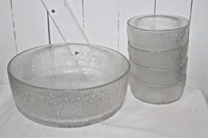 Vintage Indiana Glas Eis Strukturiert Servierschüssel 9,5" mit 4 passenden 5" Schüsseln - Bild 1 von 8