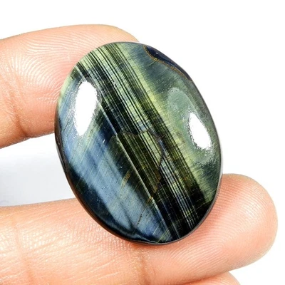 Natural Flashy Blue Tiger Eye Cabochon Oval Shape Loose Gemstone 42 Cts BT-91 - Image 1 of 4