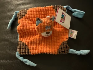Doudou peluche Plat chat renard attache tétine Funky by Vaco marron Bleu Orange - Picture 1 of 5
