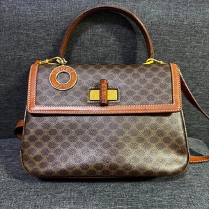 Celine Vintage Leather Shoulder Bag Crossbody Brown Gold Hardware Women Japanese - Picture 1 of 6