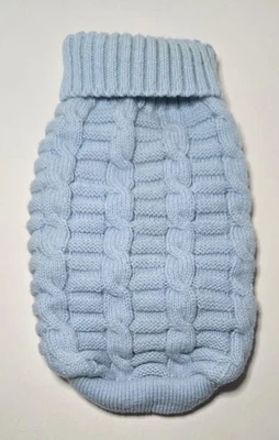 Suéter de cuello alto azul bebé tejido con cable para perros talla mediana para razas de perros pequeños  Foto 1 de 4