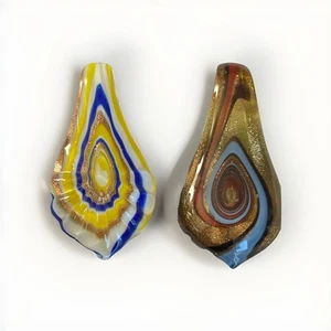 2 Vintage Hand Blown Murano Glass Tear Drop Pendants - Picture 1 of 3
