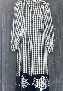 1970s? SUSAN SMALL Black Check Acetate Dress Size 10 ~ Peasant Prairie Festival - Picture 1 of 8