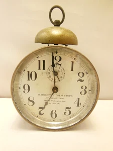 ANTIQUE VTG MARQUETTE DRUG STORE ST. LOUIS MO. ADVERTISING WIND-UP ALARM CLOCK - Picture 1 of 9