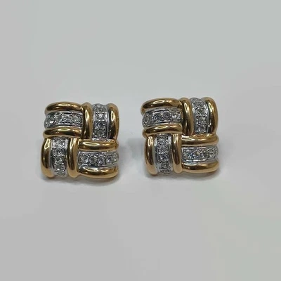M&S Gold Tone Rhinestone Square Earrings - Image 1 of 3