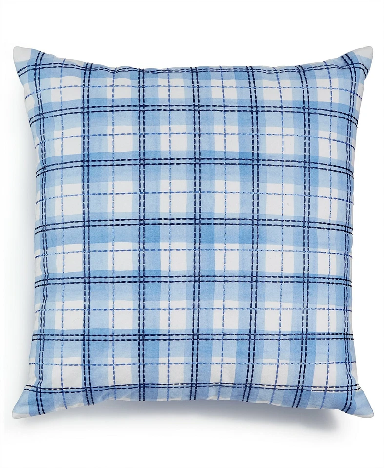 Charter Club Damask Designs Painted Plaid Embroidered 18" Decorative Pillow Blue - Imagem 1 de 1