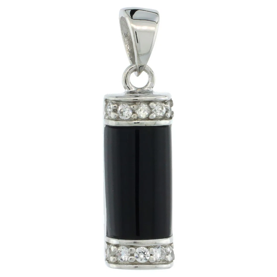 Charm A Barre In Argento Sterling Con Smalto Nero E Pietre CZ - Immagine 1 di 1