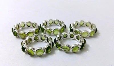 Natural Green Peridot Gemstone 925 Sterling Silver Single Eternity Ring, Gift - Image 1 of 4