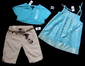 Gap Kids Girls 5 Pc Pleated Top Shirt Crop Sweater M Corduroy Belt Short 8 NWT - Picture 1 of 8