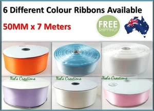 Satin Ribbon White Ivory Pink Blue Lilac, Decorate Wedding Car 50mm x 7m Flat Pk - Picture 1 of 19