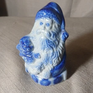 Eldreth Pottery Santa 1994 Cobalt Blue Salt Glaze Santa With Teddy Bear - Picture 1 of 8