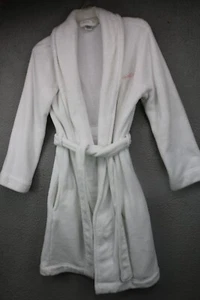 Calvin Klein Women's Cozy White Fluffy Robe-XS/S-Logo-Pockets-Belted - Picture 1 of 7