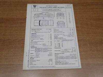 LANCIA GAMMA 2000 COUPE' TIPO 830 AC 2 SCHEDA DI OMOLOGAZIONE 1977 (16) - Immagine 1 di 4