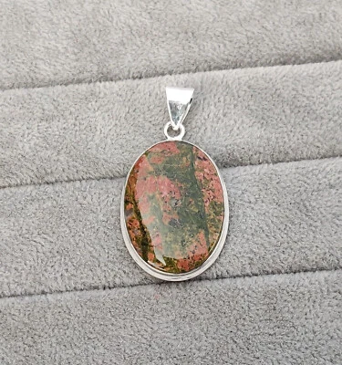 Aesthetic Unakite Diaspro Gemma 925 Argento Sterling Fatto a Mano Ciondolo S-38 - Immagine 1 di 4