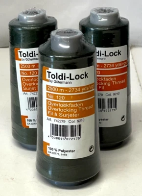 Lot of 3 Toldi-Lock by Gutermann Serger Overlocking Thread 2500m - 9210 Green - Image 1 of 4
