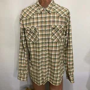 Camisa de franela de manga larga frontal a presión a cuadros verde amarillo Levi's XL calce ajustado - Imagen 1 de 4