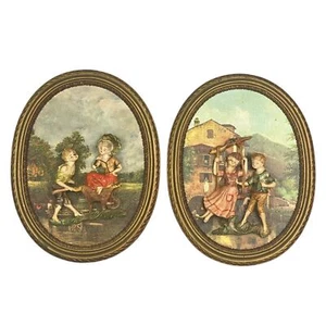 Paar Junge und Mädchen Depose Italien 3D Figuren in einem ovalen Rahmen 16"x12" - Bild 1 von 14