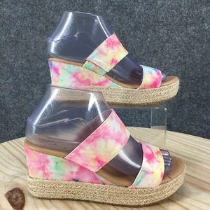 Bamboo Sandals Womens 6.5 Wedge Espadrille Fatal Tie Die Multicolor Slip On - Picture 1 of 16