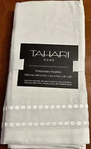 Tahari Home White Embroidered Napkins, Set of 4 Linen and Cotton 20"x20" NWT - Picture 1 of 5