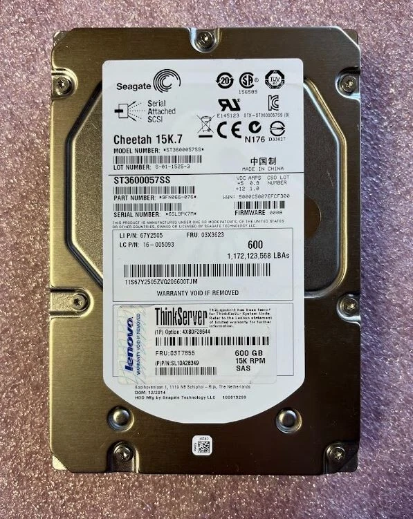Lenovo ThinkServer 03T7855 600GB 15K RPM SAS Hard Drive 67Y2505 03X3623 - Image 1 of 1