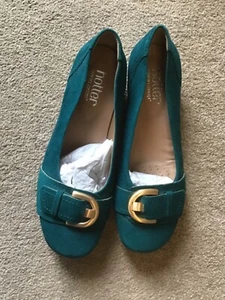 New Hotter "Darcey" deep green suede slip ons with buckle detail front size 4.5 - Picture 1 of 5