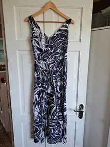 Abito midi HOBBS bianco blu stampa foglia 100% cotone taglia 8 - Foto 1 di 6