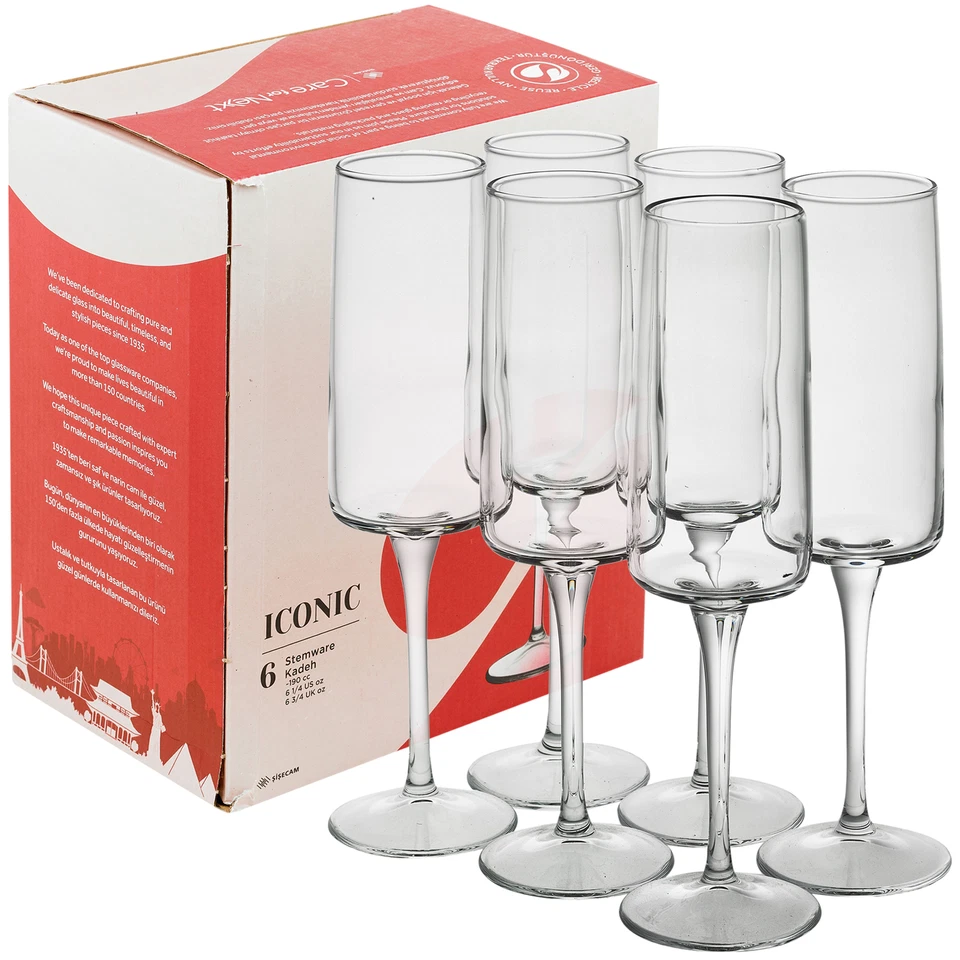 QUEENSWAY HOME & DINING Pasabahce Tall Stemmed Champagne Prosecco Flutes Wine Glasses Stemware 190ml Set