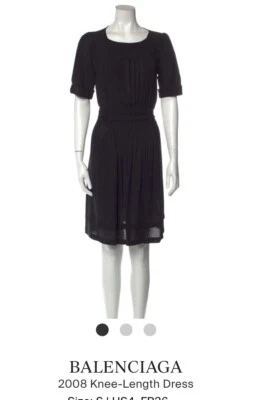 Vestido de seda Balenciaga.  Delantero/manga corta negro/plisado. Talla 10/Reino Unido 40 Foto 1 de 4