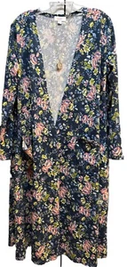 NWT LuLaRoe Large Navy Blue Pink Gold White Green Floral Sarah Long Cardigan - Picture 1 of 9