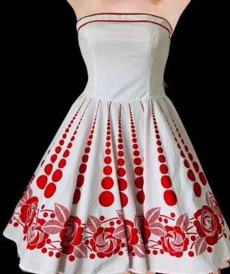Vestido Ruby Rox Lunares Talla 14 Blanco Rojo Sin Tirantes Pinup Fiesta Rockabilly Años 50 Y2 Foto 1 de 4