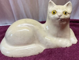 Antique Marble Composite Cat Door Stop With Large Glass Eyes 12” Minor Chips - Picture 1 of 9