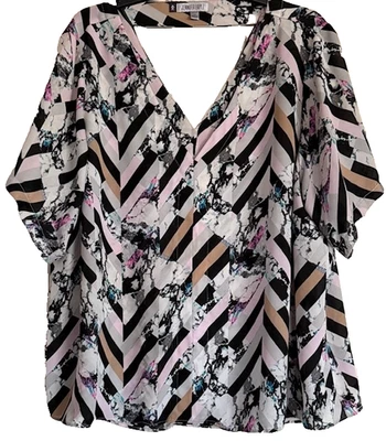 Jennifer Lopez Women MultiColor Casual Short Sleeve Blouse/Top Open Back Size 1X - Image 1 of 4