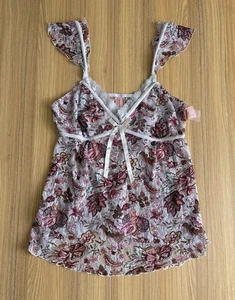 Sophie B transparentes Spitzen Babydoll Cami Tank Top Gr. S Y2K Blumen Fee kokett zierlich - Bild 1 von 8