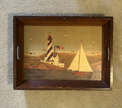 Vintage Warren Kimble Coastal Breeze Wood Decorate Tray 19x14 - Image 1 of 3