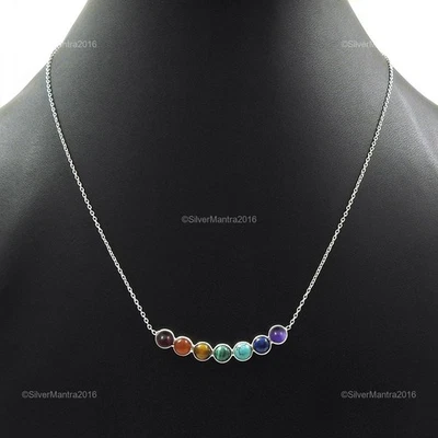 Collana In Argento Sterling 925 Con Occhio Di Tigre Per Regalo Di Natale Chakra - Immagine 1 di 4