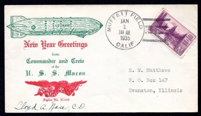 US 1935 ZEPPELIN U.S.S. MACON MOFFETT FIELD CALIFORNIA TO EVANSTON, ILL. SIGNED - Image 1 of 2