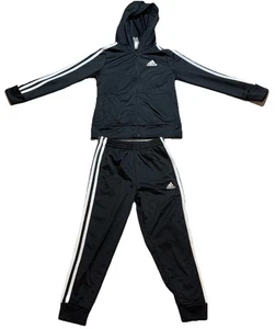 Adidas Kids Tracksuit Set Size 6 Black White Logo Hoodie Joggers Pants Unisex - Picture 1 of 12
