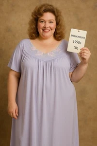 Shadowline Soft Blue Nightgown 3X Floral Embroidery Nylon 1990s Vintage - Picture 1 of 6