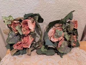 Vintage 2er Set Künstliche HOME INTERIORS Kerzenringe Rosa Mauve Rosen/Blumen Neu - Bild 1 von 13