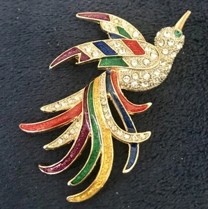 OUTSTANDING LARGE VINTAGE BROOCH - BIRD OF PARADISE WITH RHINESTONES - Bild 1 von 2