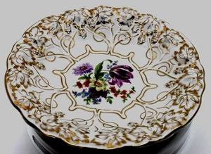 Russian Dulevo Grape Leaves Gold Floral Serving Bowl 11" 1956'S #95 - Picture 1 of 11