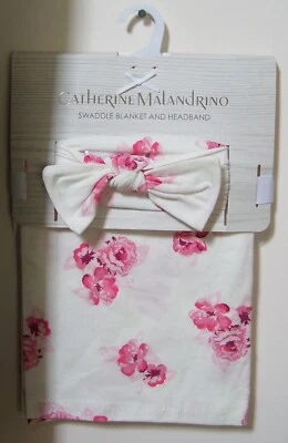 Детское одеяло и обруч для волос Catherine Malandrino 2 шт. пеленание цвета слоновой кости розовая роза фото - Изображение 1 из 2